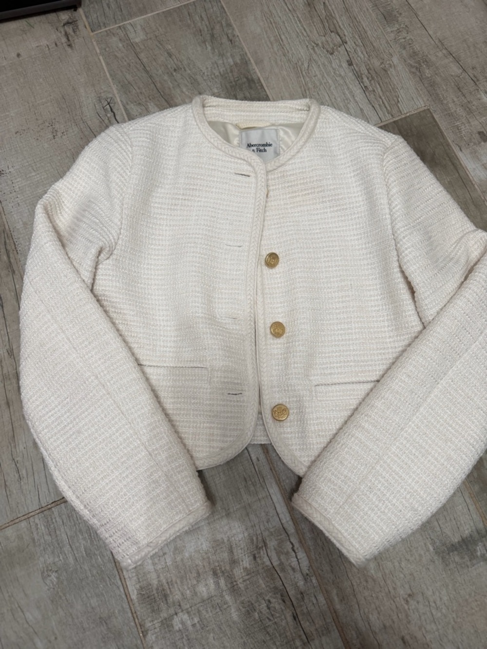 Abercrombie & Fitch Cream Quilted Lined Jacket